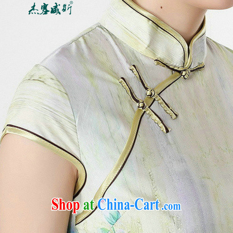 Jessup, new, improved, for the stamp duty charge short-sleeved qipao dresses girls dresses Chinese qipao Lotus TD 0193 #green XXL, Jessup, and shopping on the Internet