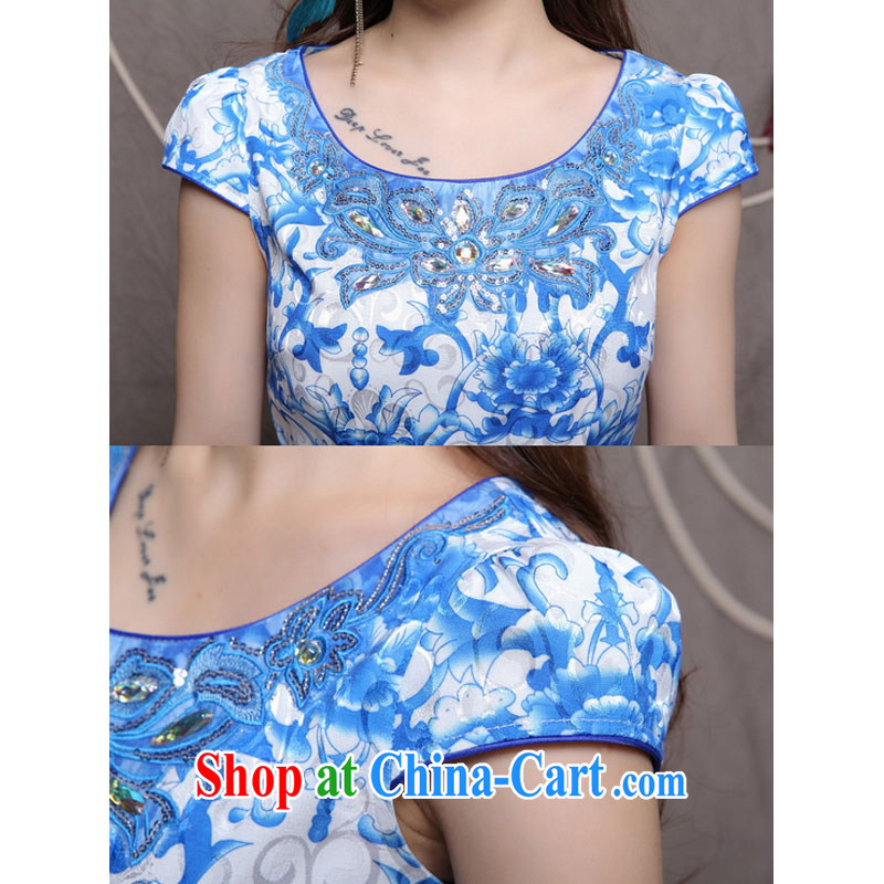 Shallow end dresses high-end ethnic wind and stylish Chinese qipao dress daily retro beauty graphics thin cheongsam H 9901, light (at the end QM), online shopping