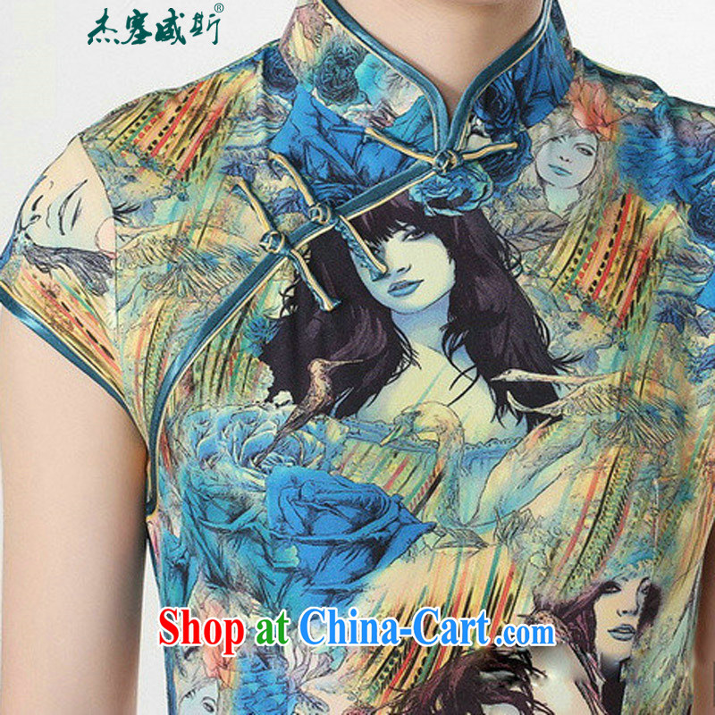 Jessup, new stylish improvements, short-sleeved hand tie cheongsam dress Chinese cheongsam Chinese qipao TD 0196 #blue XL, Jessup, and shopping on the Internet