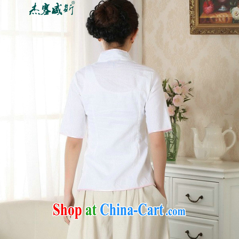 Jessup, new Ethnic Wind stamp short-sleeved hand-tie retro Chinese qipao China wind hand-painted cotton the Chinese shirt TA 0056 #white XXL, Jessup, and shopping on the Internet
