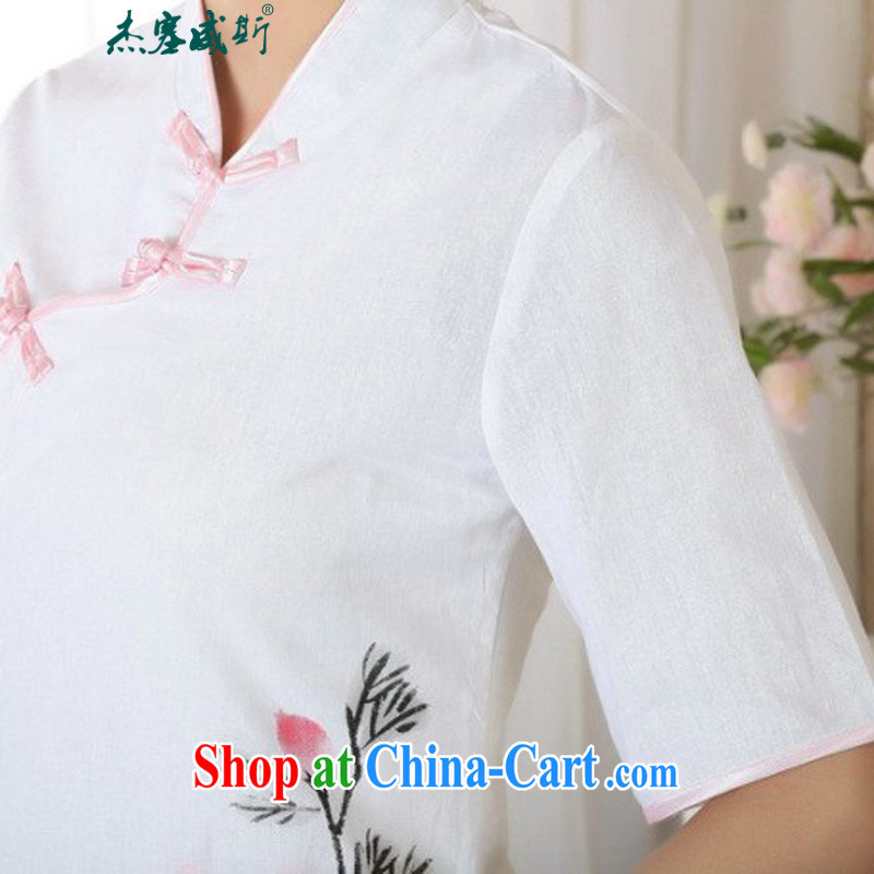 Jessup, new Ethnic Wind stamp short-sleeved hand-tie retro Chinese qipao China wind hand-painted cotton the Chinese shirt TA 0056 #white XXL, Jessup, and shopping on the Internet