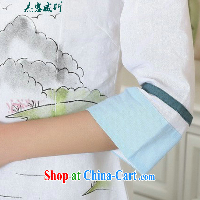 Jessup, new, improved, for manual for hand-painted dresses T-shirt cotton the Chinese Ethnic Wind women Chinese T-shirt shirt TA 0060 #white XXL, Jessup, and shopping on the Internet