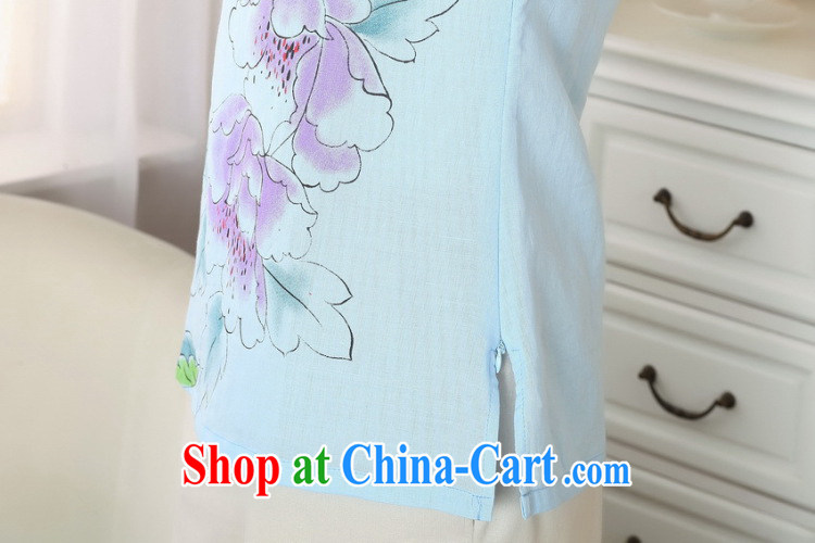 Jessup, new retro improved national wind round collar short-sleeved hand tie cotton Ma Chinese qipao Chinese T-shirt shirt TA 0055 # light blue M pictures, price, brand platters! Elections are good character, the national distribution, so why buy now enjoy more preferential! Health