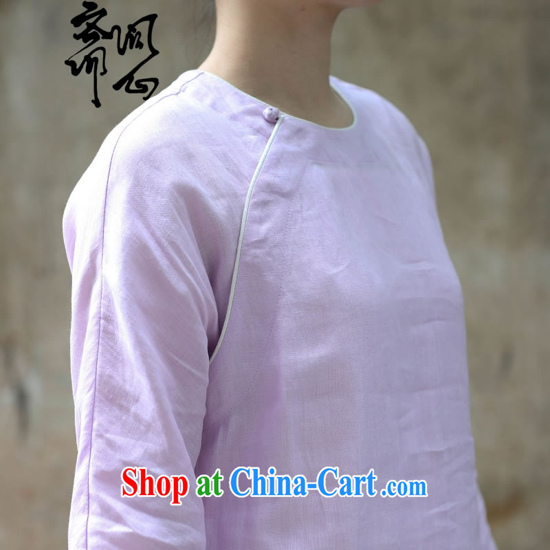 q heart Id al-Fitr (Spring/Summer new linen pixel color Chinese T-shirt/dress robes and elegant light purple round-neck collar Chinese-light purple manual will be done with 15 days, ask a vegetarian, shopping on the Internet