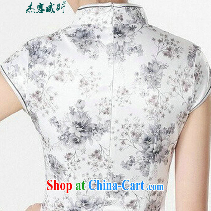 Jessup, new, fresh and elegant, short-sleeved stamp duty charge manually cheongsam dress cheongsam Chinese antique dresses TD #0201 white gray flowers XXL, Jessup, and shopping on the Internet