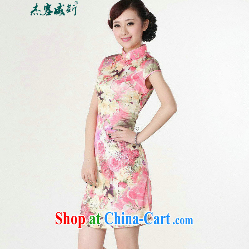 Jessup, new stylish and elegant, short-sleeved hand tie cheongsam dress Chinese cheongsam Chinese qipao TD 0198 #red XXL, Jessup, and shopping on the Internet