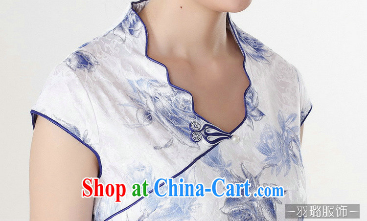 Jessup, new, improved national V collar short-sleeved fine hand-tie short-sleeved stamp cheongsam dress Chinese cheongsam Chinese qipao TD 0206 Blue on white flower XXL pictures, price, brand platters! Elections are good character, the national distribution, so why buy now enjoy more preferential! Health