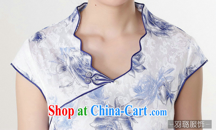 Jessup, new, improved national V collar short-sleeved fine hand-tie short-sleeved stamp cheongsam dress Chinese cheongsam Chinese qipao TD 0206 Blue on white flower XXL pictures, price, brand platters! Elections are good character, the national distribution, so why buy now enjoy more preferential! Health