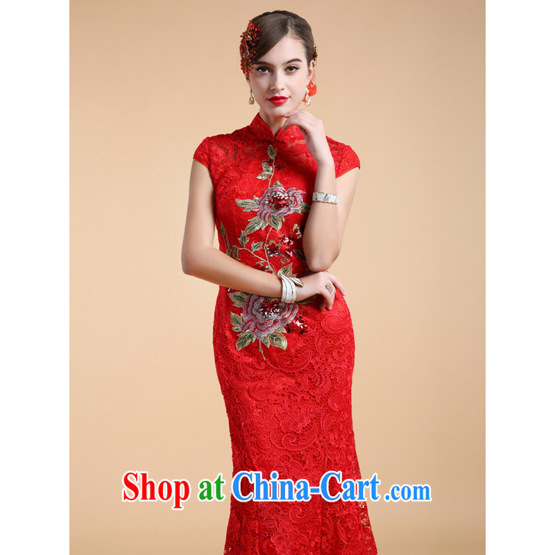 guoisya also contributed 2013, Retro wedding dresses winter embroidery lace wedding dresses toast the red red XL
