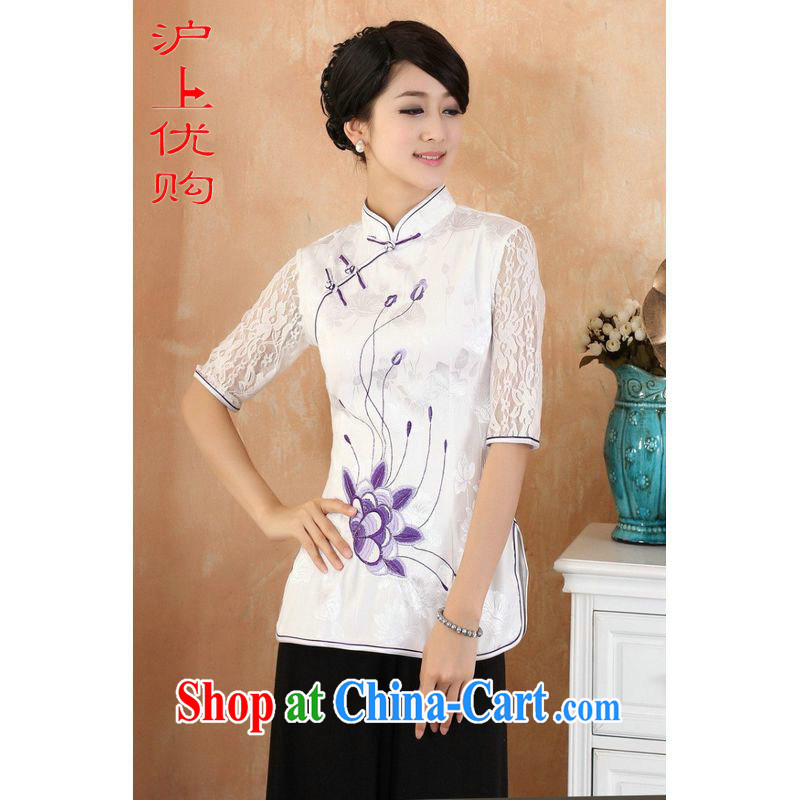 Shanghai, optimize purchase female Tang Women's clothes summer T-shirt, for a tight embroidered Chinese Han-female Enhancement - 1 white 3XL