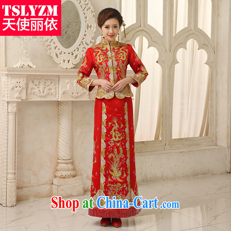 The angels, in accordance with 2015 new cheongsam dress Phoenix gold and silver thread and dress wedding dresses Chinese brides hi clothes qipao gown toast 618 special red L, Tslyzm, shopping on the Internet