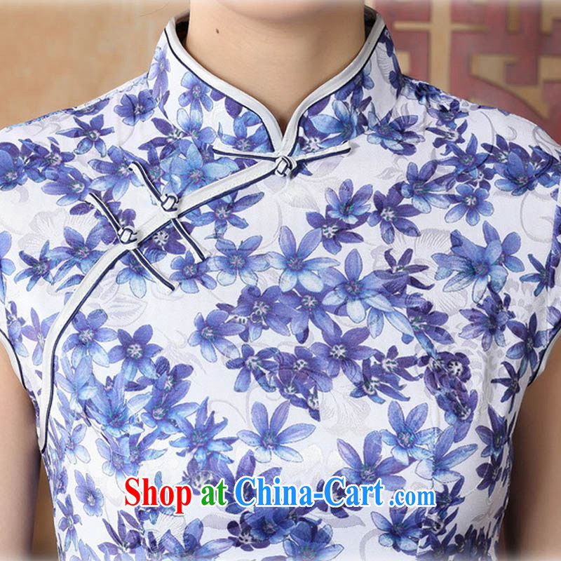 Ko Yo vines into colorful 2015 retro short-sleeved improved and stylish throughout the cotton for the cheongsam dress Chinese Dress Ethnic Wind short cheongsam dress D 0223 blue 175/2 XL, capital city sprawl, shopping on the Internet