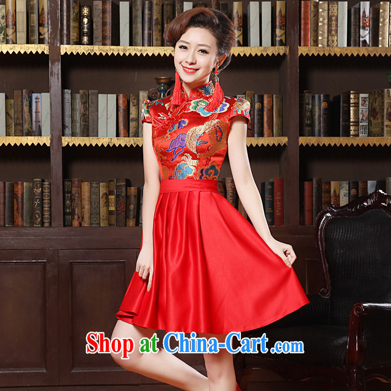 Tslyzm 2015 spring and summer dresses new short-sleeved gown fashion cheongsam red bridal toast clothing wedding dress cheongsam dress New Red XXL, Tslyzm, shopping on the Internet