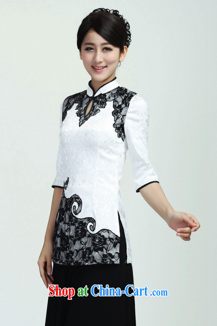 Shanghai, optimize purchase female Tang Women's clothes summer T-shirt, collar lace stitching Chinese Han-female improved white XL pictures, price, brand platters! Elections are good character, the national distribution, so why buy now enjoy more preferential! Health