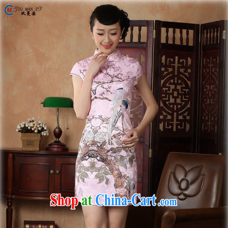 Capital city sprawl 2015 retro short-sleeve improved stylish jacquard cotton cheongsam dress Chinese Dress ethnic wind short cheongsam dress D 0225 light pink 175_2 XL