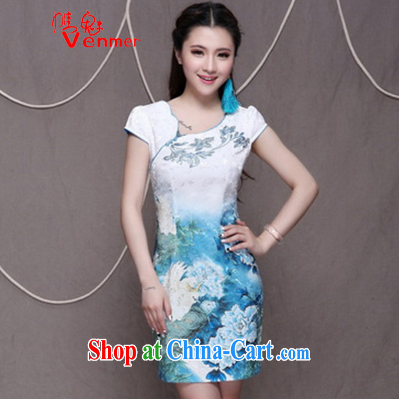 Clearly, Venmer high-end Ethnic Wind and stylish Chinese qipao dress retro beauty graphics thin dresses 9916 white pictures fancy XXL