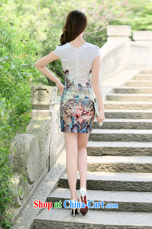 kam world, Yue shen video thin lady Xiao Ming pattern antique Chinese landscapes figure painting stamp pattern style short-sleeved improved cheongsam dresses daily dress dress gold beauty figure XXL pictures, price, brand platters! Elections are good character, the national distribution, so why buy now enjoy more preferential! Health