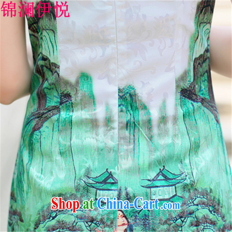 Kam-world, Yue shen video thin lady Xiao Ming pattern antique Chinese landscapes figure painting stamp pattern style short-sleeve improved cheongsam dresses daily dress dress gold beauty figure XXL, Kam world, Yue, and shopping on the Internet