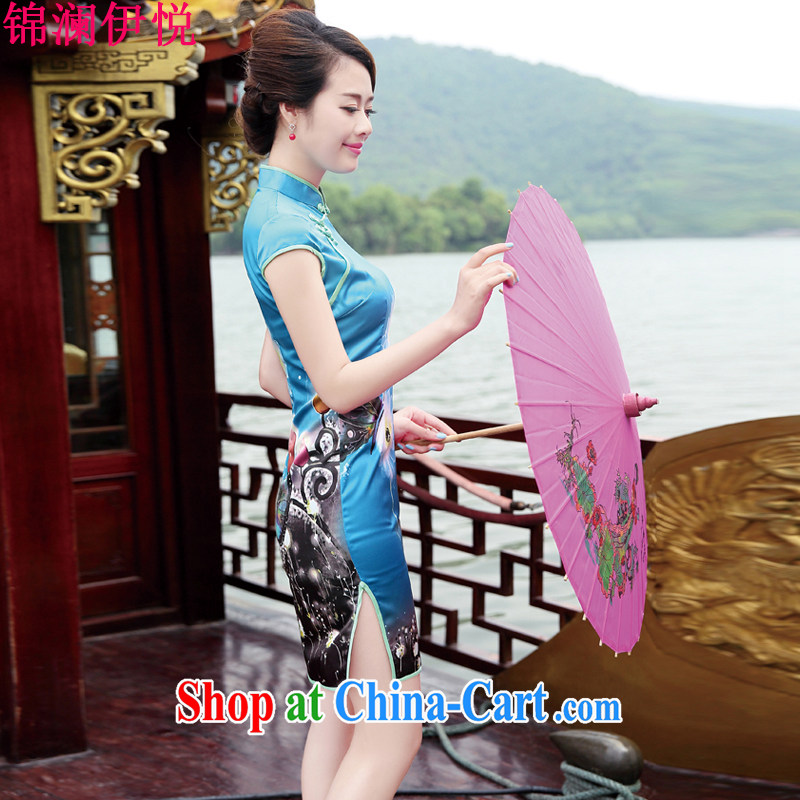 kam world the Hyatt retro beauty graphics thin Chinese culture Quality of aristocratic ladies butterfly flowers gradient stamp duty improved cheongsam dress dresses wedding toast wedding service bridal gray butterfly XL, Kam world, Hyatt, shopping on the