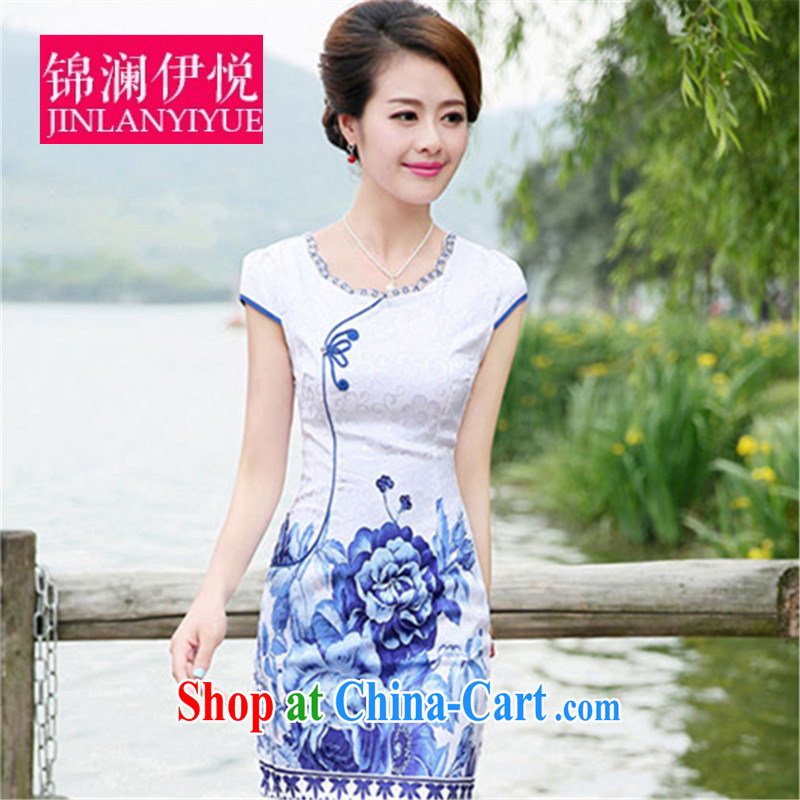 Counters and flagship store blue and white porcelain lady elegant-name aristocratic ladies fresh style beauty graphics thin dress skirt short skirt cheongsam dress uniforms, take XXL, Kam-world, Yue, and shopping on the Internet