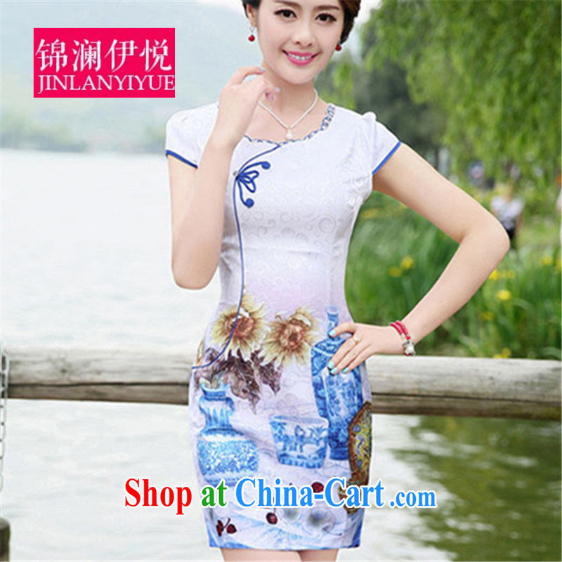 Counters and flagship store blue and white porcelain lady elegant-name aristocratic ladies fresh style beauty graphics thin dress skirt short skirt cheongsam dress uniforms, take XXL, Kam-world, Yue, and shopping on the Internet