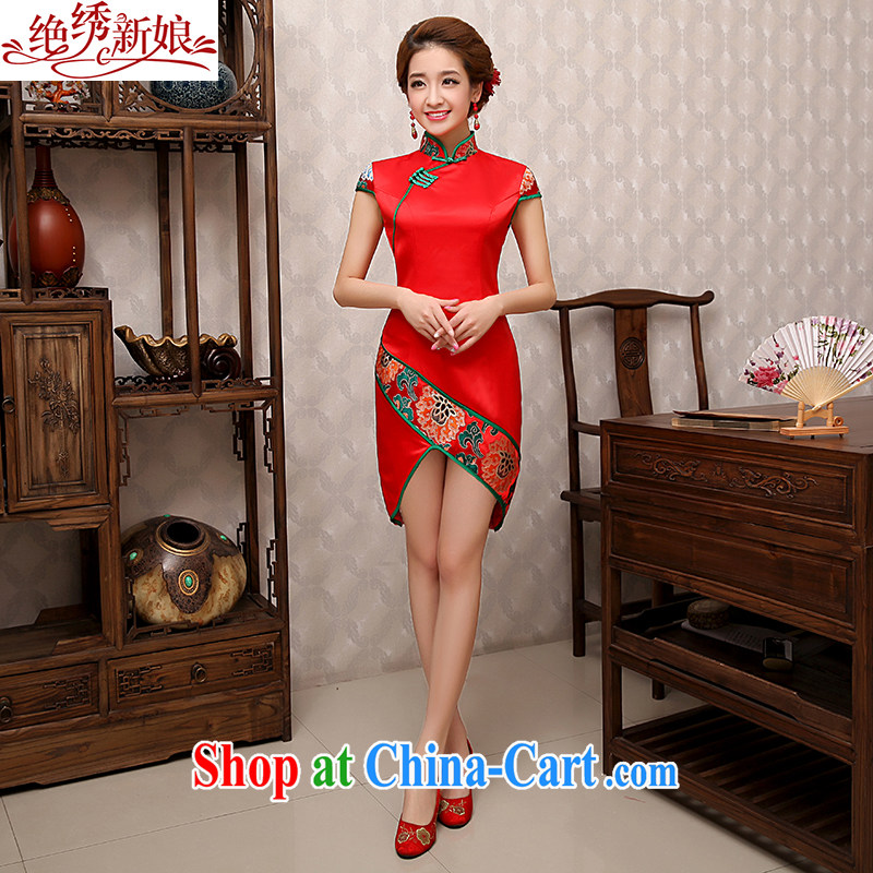 There is embroidery marriages, short cheongsam Chinese improved bridal dresses stylish wedding summer dresses S Suzhou shipping