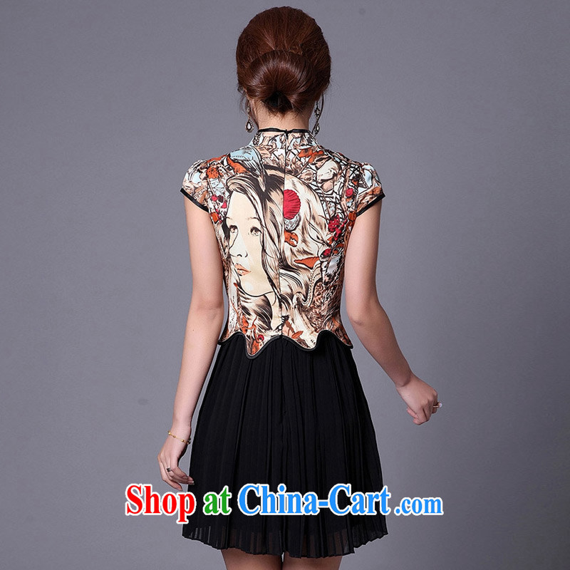2015 summer cheongsam dress Stylish retro improved short-sleeved stitching abstract pattern cheongsam dress A 013 341 1 suit XL, Chun Yat-wah (QueensMakings), online shopping