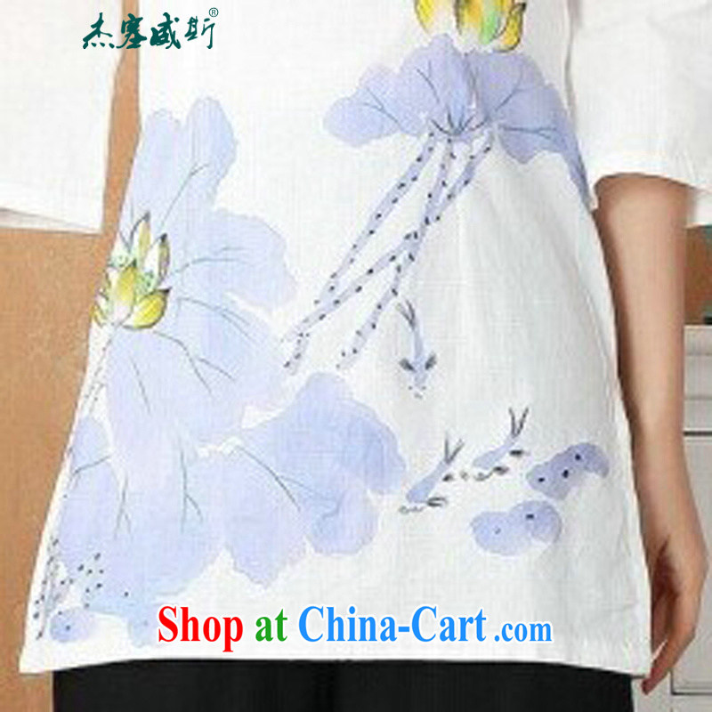 Jessup, new improved summer cotton the larger hand-painted T-shirt Chinese lady Han-Chinese shirt M 2393 white purple XXL, Jessup, and shopping on the Internet