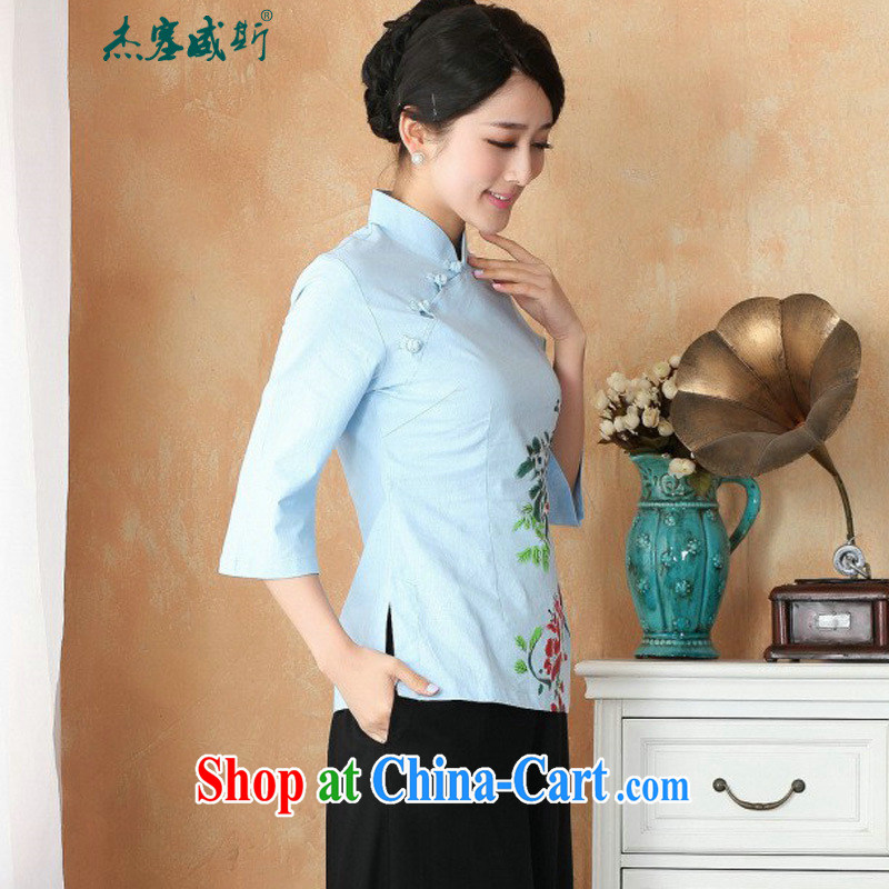 Jessup, new, improved, for cotton the larger Han-Chinese shirt, hand-painted Chinese Chinese T-shirt M 2395 blue S, Jessup, and shopping on the Internet