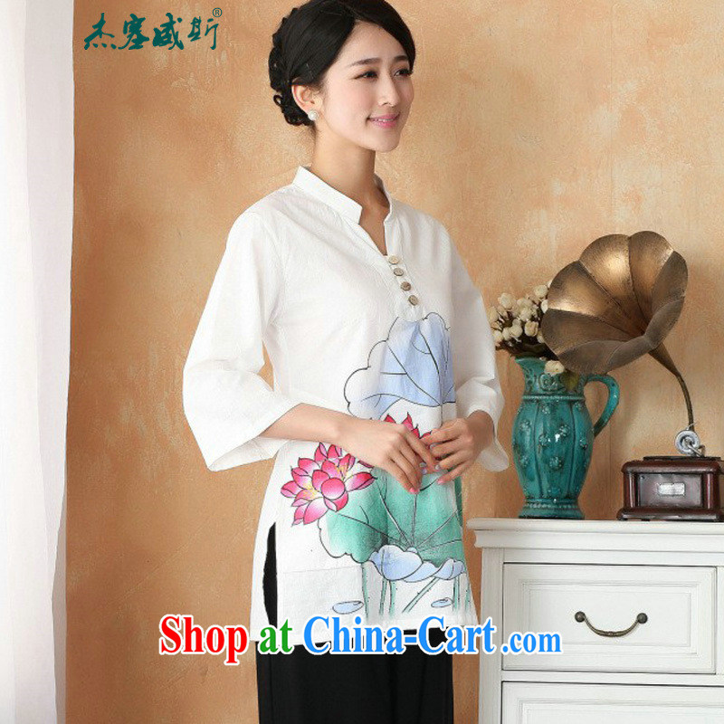 Jessup, new, improved cotton the Summer load the code Chinese female hand-painted Han-Chinese shirt Ms. M 2392 Lotus XXXL, Jessup, and shopping on the Internet