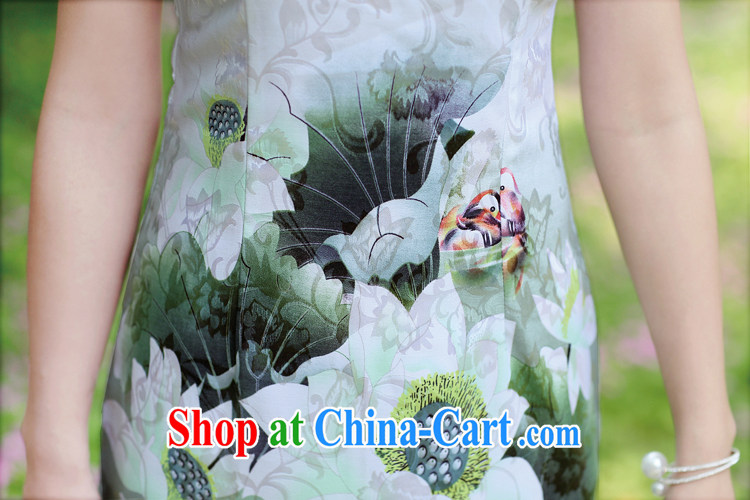 Lady elegance beauty graphics thin 2014 New China wind sepia image of the lotus dresses qipao improved daily T-shirt short skirt Green lotus XL pictures, price, brand platters! Elections are good character, the national distribution, so why buy now enjoy more preferential! Health