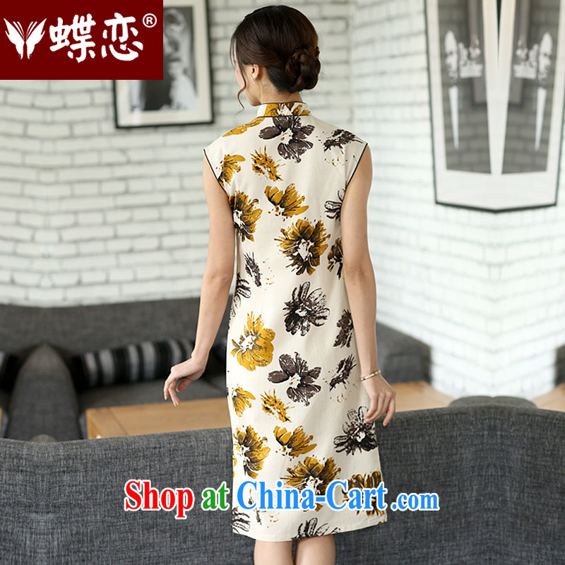 Butterfly Lovers 2015 spring new women with stylish and improved cultivation cheongsam dress linen-Tie long cheongsam 45,016 sunflower Japanese XXL, Butterfly Lovers, shopping on the Internet