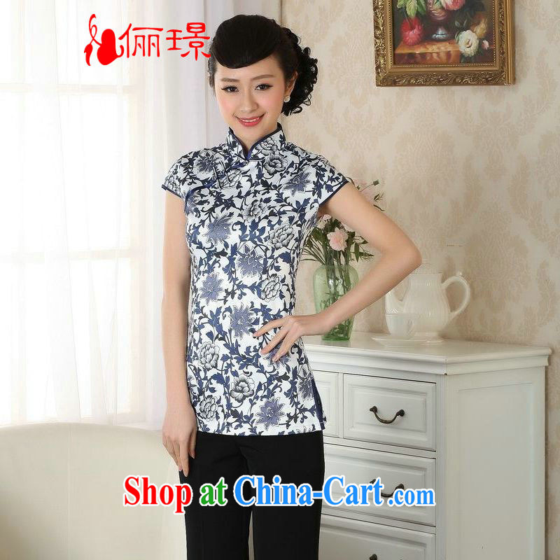 Taking Ms. Jing Tang Women's clothes summer clothes for the blue and white porcelain Chinese Han-female improved Chinese short-sleeved A 0061 white Orchid 2 XL _recommendations 135 - 145 jack_