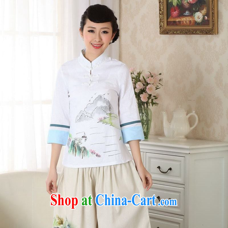 Allow Ms. Jing Tang Women's clothes summer T-shirt, cotton for the hand-painted Chinese Han-female improved Tang in A cuff 0060 white 2XL, an Jing, shopping on the Internet