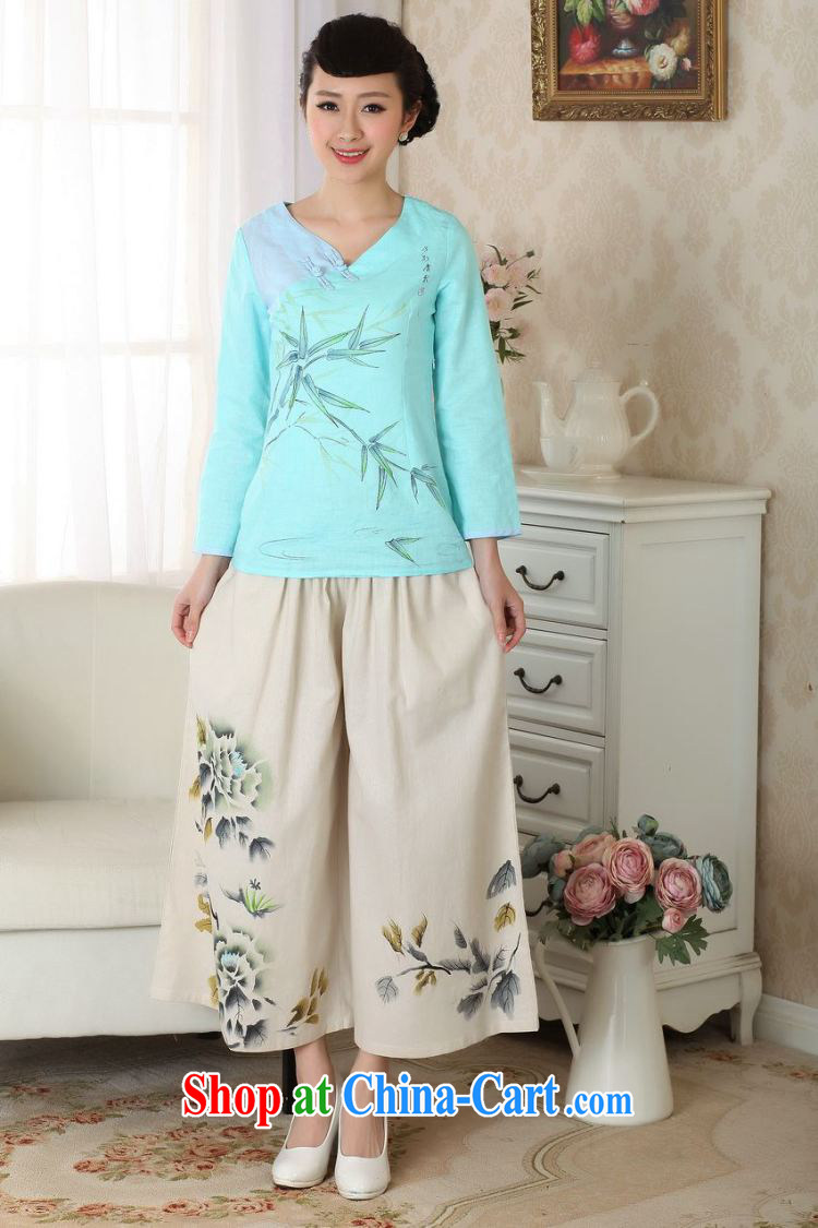 Allow Ms. Jing Tang Women's clothes summer V T-shirt collar linen hand-painted Chinese Han-female improved Tang in A cuff 0059 blue 2 XL (recommendations 135 - 145 jack) pictures, price, brand platters! Elections are good character, the national distribution, so why buy now enjoy more preferential! Health