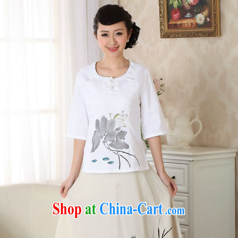 Allow Ms. Jing Tang Women's clothes summer T-shirt cotton the hand-painted Chinese Han-female improved national wind A cuff 0058 white 2XL (recommendations 150 - 160 jack, an Jing, and shopping on the Internet