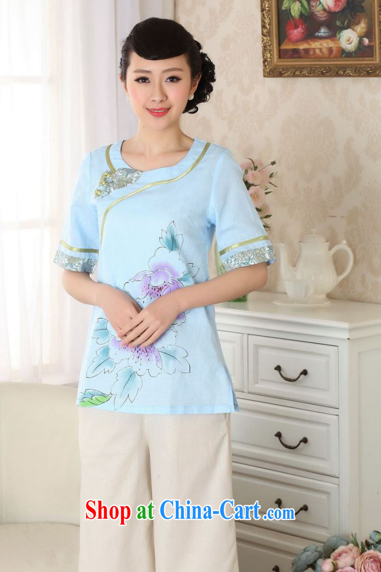Again, Ms. Jing Tang Women's clothes summer T-shirt linen hand-painted Chinese Han-female improved Chinese short-sleeved A 0055 light blue 2 XL (135 - 145 ) jack pictures, price, brand platters! Elections are good character, the national distribution, so why buy now enjoy more preferential! Health