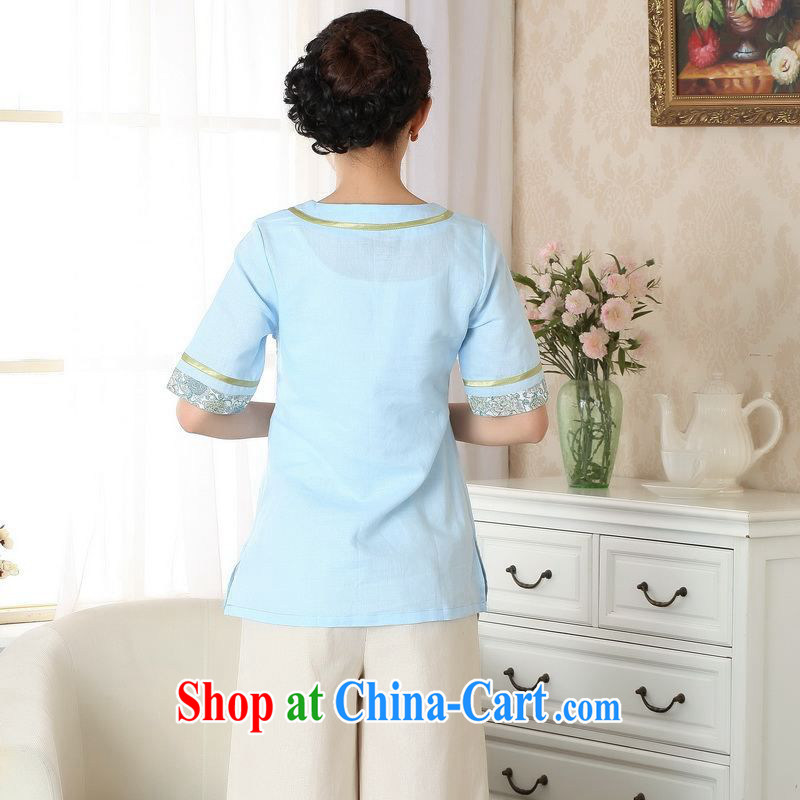 Allow Ms. Jing Tang Women's clothes summer T-shirt linen hand-painted Chinese Han-female improved Tang is short-sleeved A 0055 light blue 2 XL (recommendations 135 - 145 jack), an Jing, shopping on the Internet