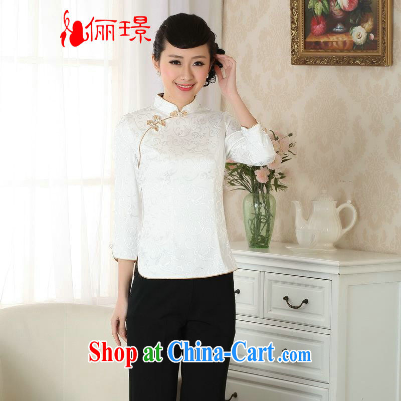 Allow Ms. Jing Tang Women's clothes summer T-shirt, for the hard-pressed Chinese Han-female improved Tang in A cuff 0051 white M _100 - 115 _ jack
