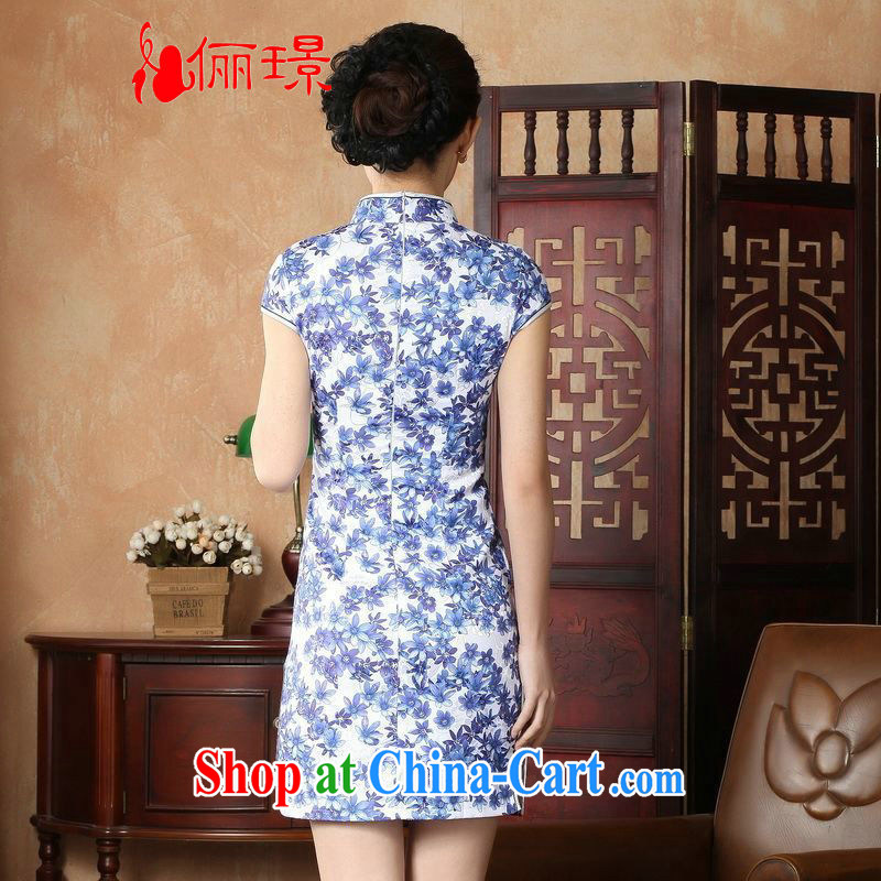Miss Au King contributed dresses summer improved retro dresses, for the hard-pressed Chinese improved cheongsam dress short 0023 Blue on white 2 XL (120 - 130 ) jack, an Jing, shopping on the Internet