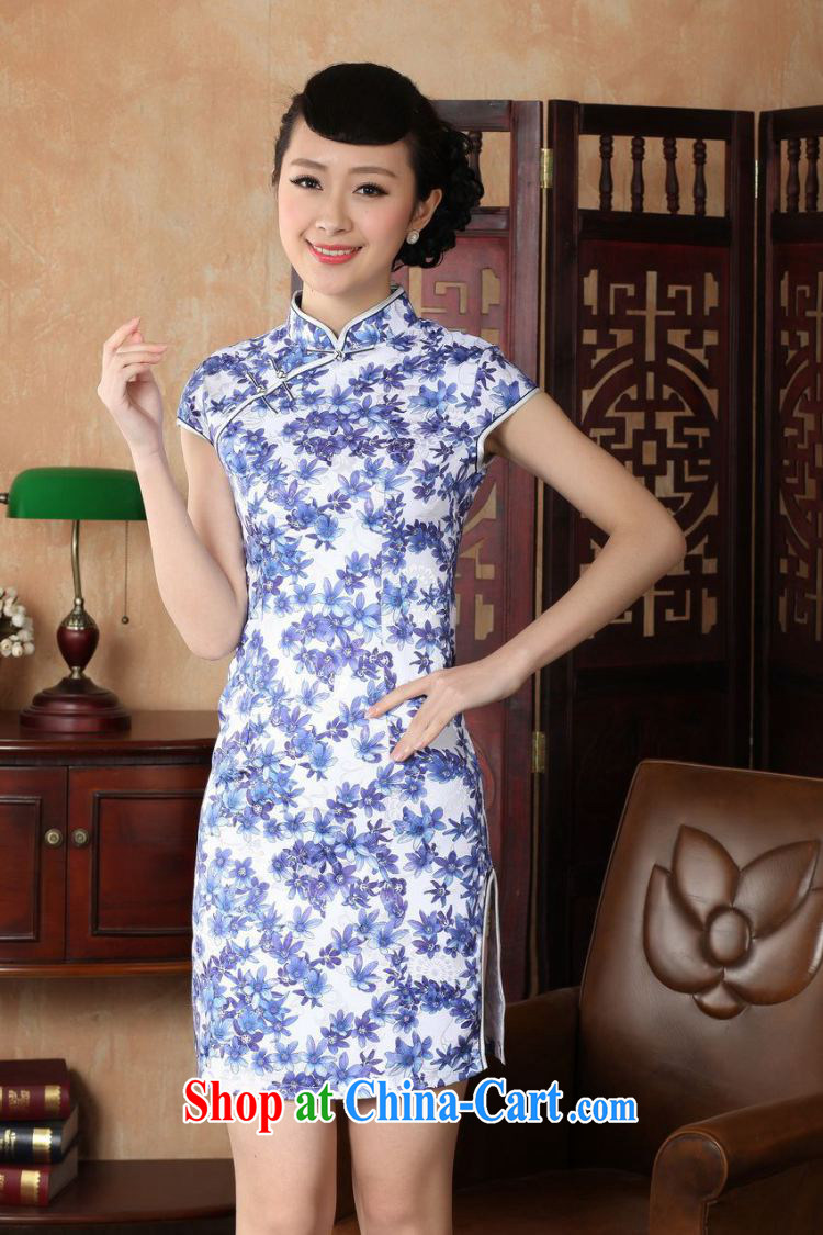 Shanghai, optimize purchase cheongsam dress summer improved retro dresses, for a tight cotton stamp Chinese improved cheongsam dress short, Blue on white 2 XL recommendations 120 - 130 Jack pictures, price, brand platters! Elections are good character, the national distribution, so why buy now enjoy more preferential! Health