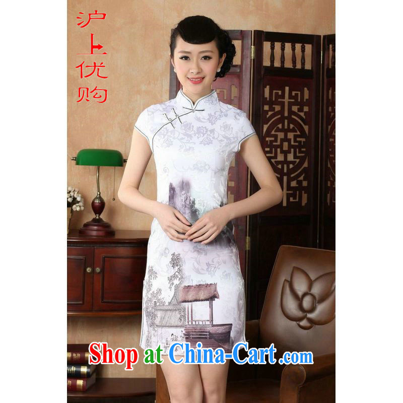 Shanghai, optimize purchase cheongsam dress summer improved retro dresses, for a tight cotton stamp Chinese improved cheongsam dress short D 022 white 2XL recommendations 120 - 130 jack