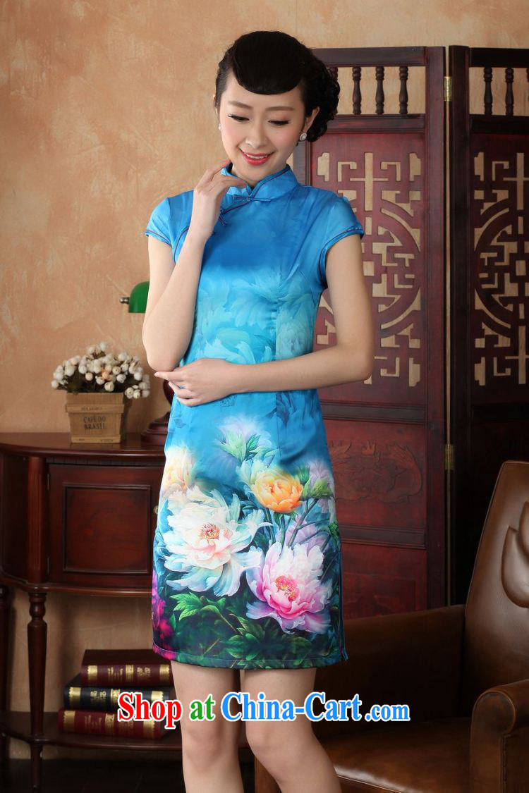 Shanghai, optimize purchase dresses summer improved retro dresses, for a tight silk hand-painted Chinese improved cheongsam dress short D 0231 Lake blue 2 XL pictures, price, brand platters! Elections are good character, the national distribution, so why buy now enjoy more preferential! Health