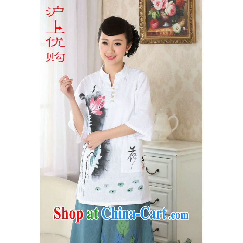 Shanghai, optimize purchase female Tang Women's clothes summer clothes, for hand-painted cotton Ma ethnic wind Chinese Han-female improved A 0057 white 3XL