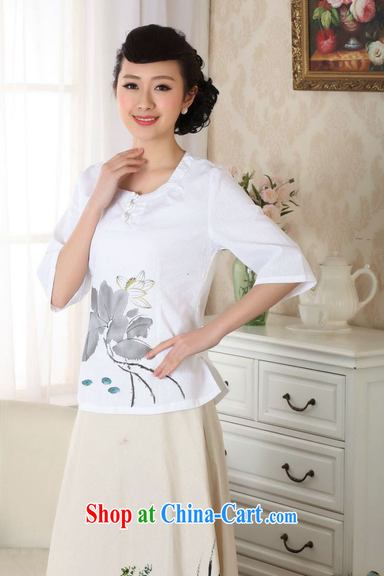 Shanghai, optimize purchase female Tang Women's clothes summer T-shirt with cotton the ethnic wind Chinese Han-female improved A 0058 white 2XL pictures, price, brand platters! Elections are good character, the national distribution, so why buy now enjoy more preferential! Health