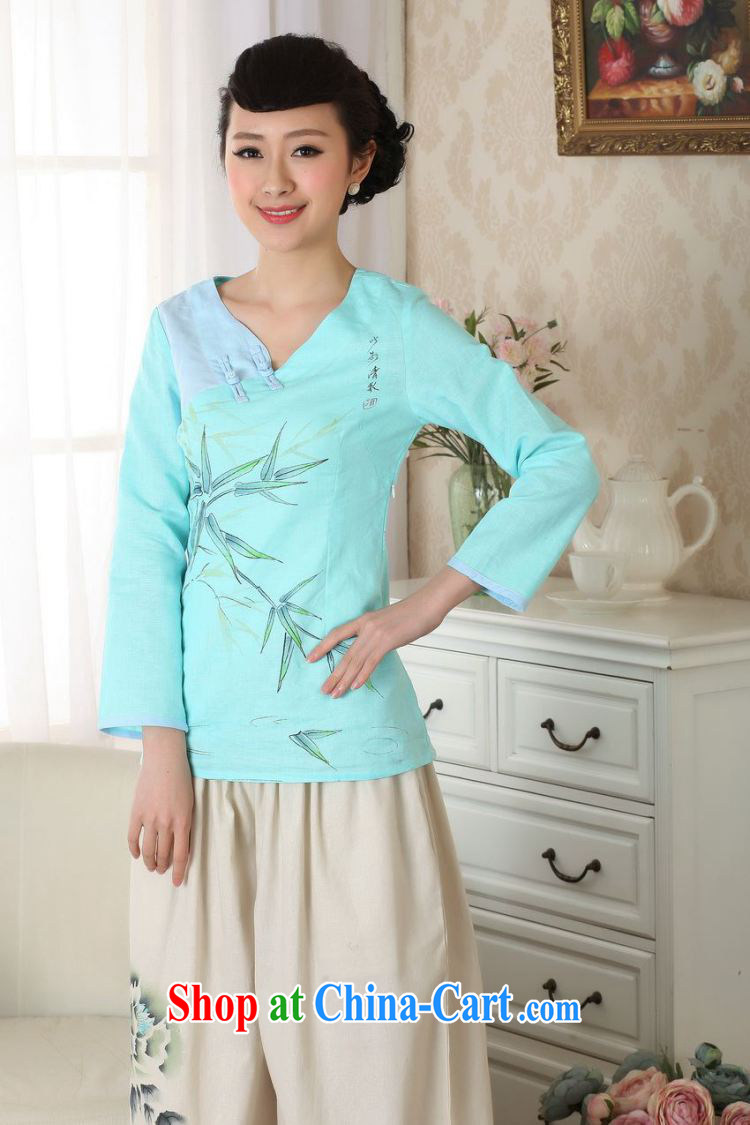 Shanghai, optimize purchase female Tang Women's clothes summer T-shirt is tight cotton Ma ethnic wind Chinese Han-female improved A 0059 blue 2 XL pictures, price, brand platters! Elections are good character, the national distribution, so why buy now enjoy more preferential! Health