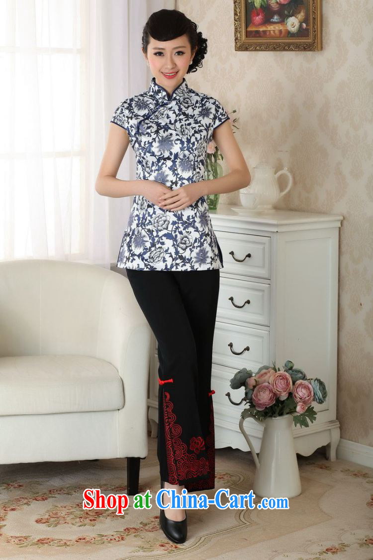 Shanghai, optimize purchase female Tang Women's clothes summer T-shirt Chinese Ethnic Wind blue and white porcelain Chinese Han-female improved A 0061 Blue on white flower XL pictures, price, brand platters! Elections are good character, the national distribution, so why buy now enjoy more preferential! Health