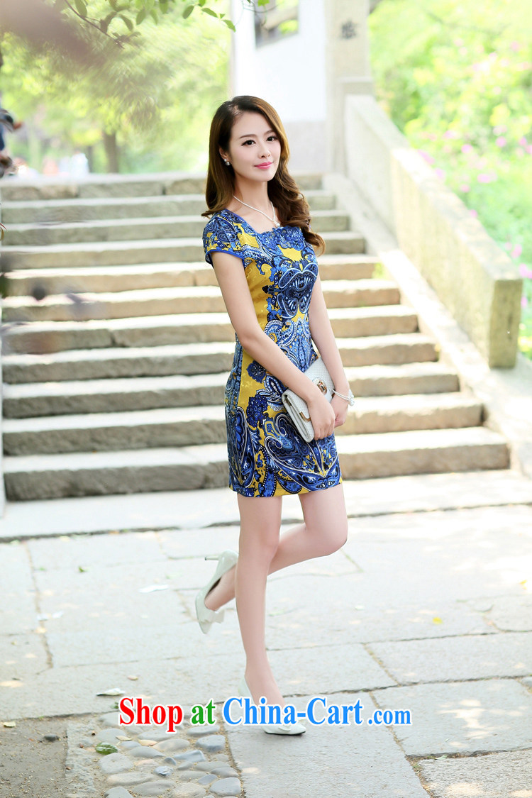 The Shannon Gore, 2015 female new Ethnic Wind Chinese short-sleeved Chinese Embroidery ink retro beauty graphics thin cheongsam dress yellow M pictures, price, brand platters! Elections are good character, the national distribution, so why buy now enjoy more preferential! Health