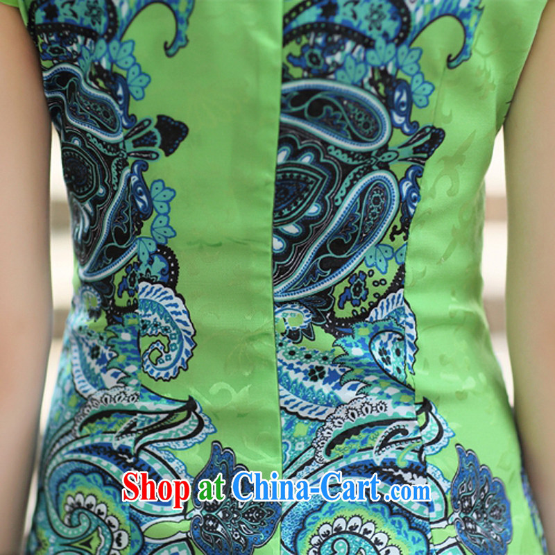 The Shannon Gore, 2015 female new Ethnic Wind Chinese short-sleeved Chinese Embroidery ink retro beauty graphics thin cheongsam dress yellow M, the Shannon Gore (XGN), online shopping