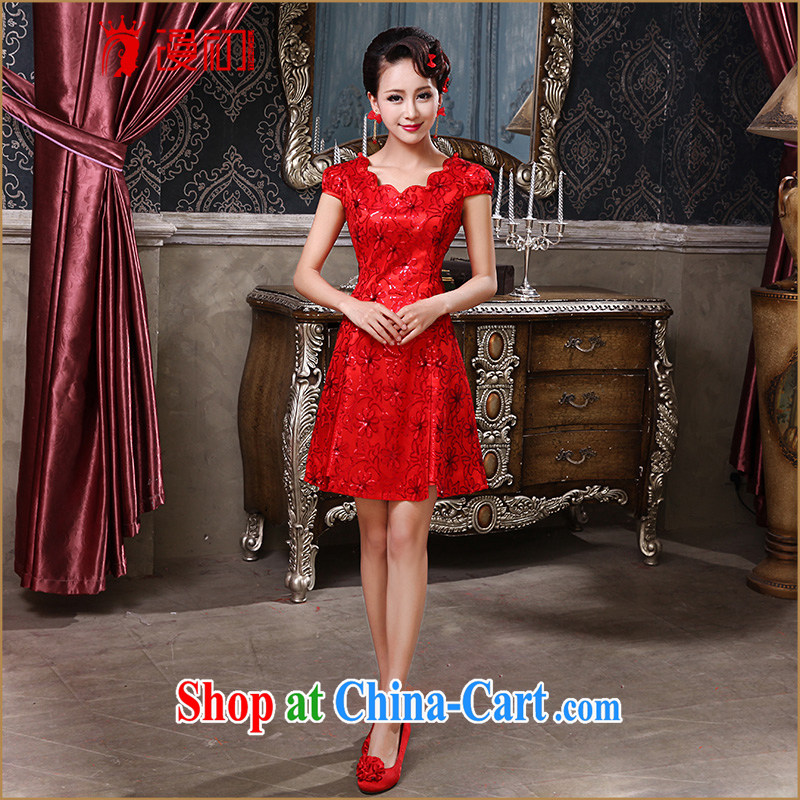 Early definition 2015 New Red improved short dresses, lace Evening Dress bride wedding toast serving red M